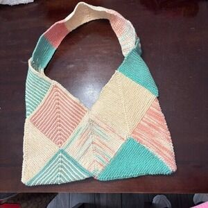 Crochet Handbag Geometric Origami Square Boho Pink Handmade